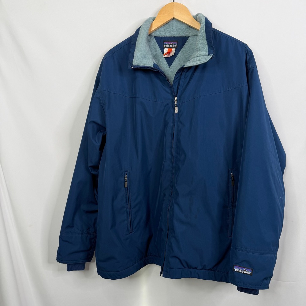 VTG Patagonia Mens Shelled Synchilla Jacket Navy Blue Fleece Lined Bomber M - Picture 9 of 10